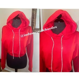 Hot Red Crop waist cut sweat shirt. Small, special strings for the hood..